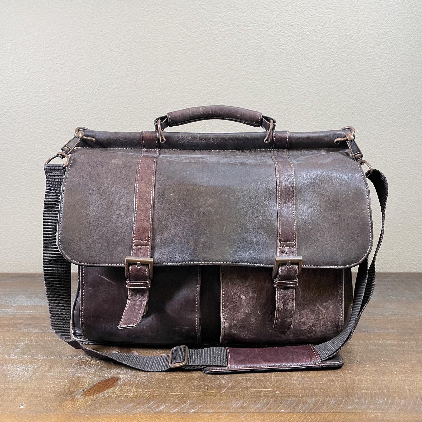 Sac à Main Bandoulière Wilsons Leather Pelle Studio - Cuir Et Tweed Marron - Occasion
