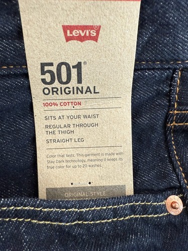 Levi's Men 501 Original Straight Leg Button Fly Jeans 33x34 Blue NWT - Picture 4 of 13