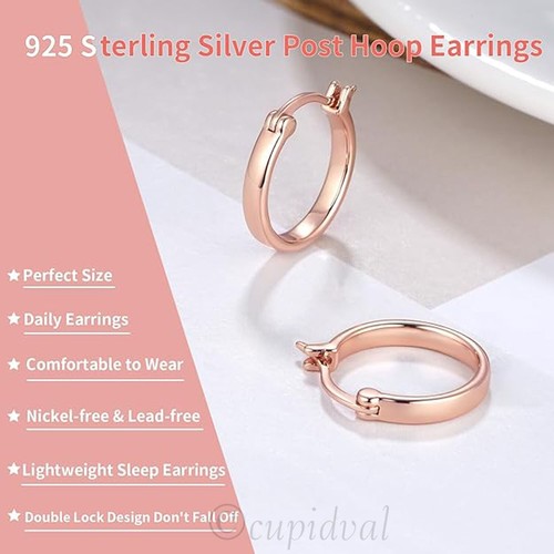14K ROSE GOLD PLATED HOOP EARRINGS LIGHTWEIGHT SMALL FOR WOMEN 15MM HUGGIE NEW - Picture 3 of 4