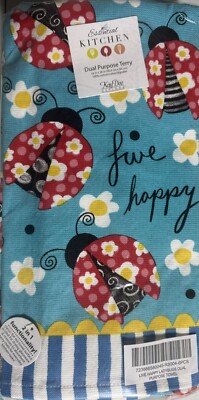 Kay Dee Designs 6 pack kitchen towels ''Live Happy Ladybugs''