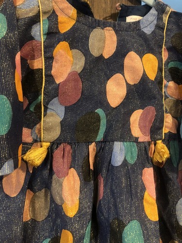 Pink Chicken NY Gold Navy Blue Circles Party Dress Sleeve SZ 5Y 5T - Picture 3 of 5