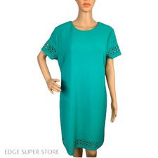 Banana Republic Turquoise Teal Green Blue Laser Cut Sheath Evening Dress Size 14