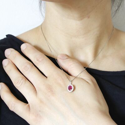 Collier Or Blanc 18 Carats (750) Avec Pendentif Rubis Et Diamant - Neuf Avec étiquettes