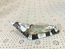 Vintage Tin Slipper Shoe Ashtray Hand Painted Enameled Birds Flowers B/W