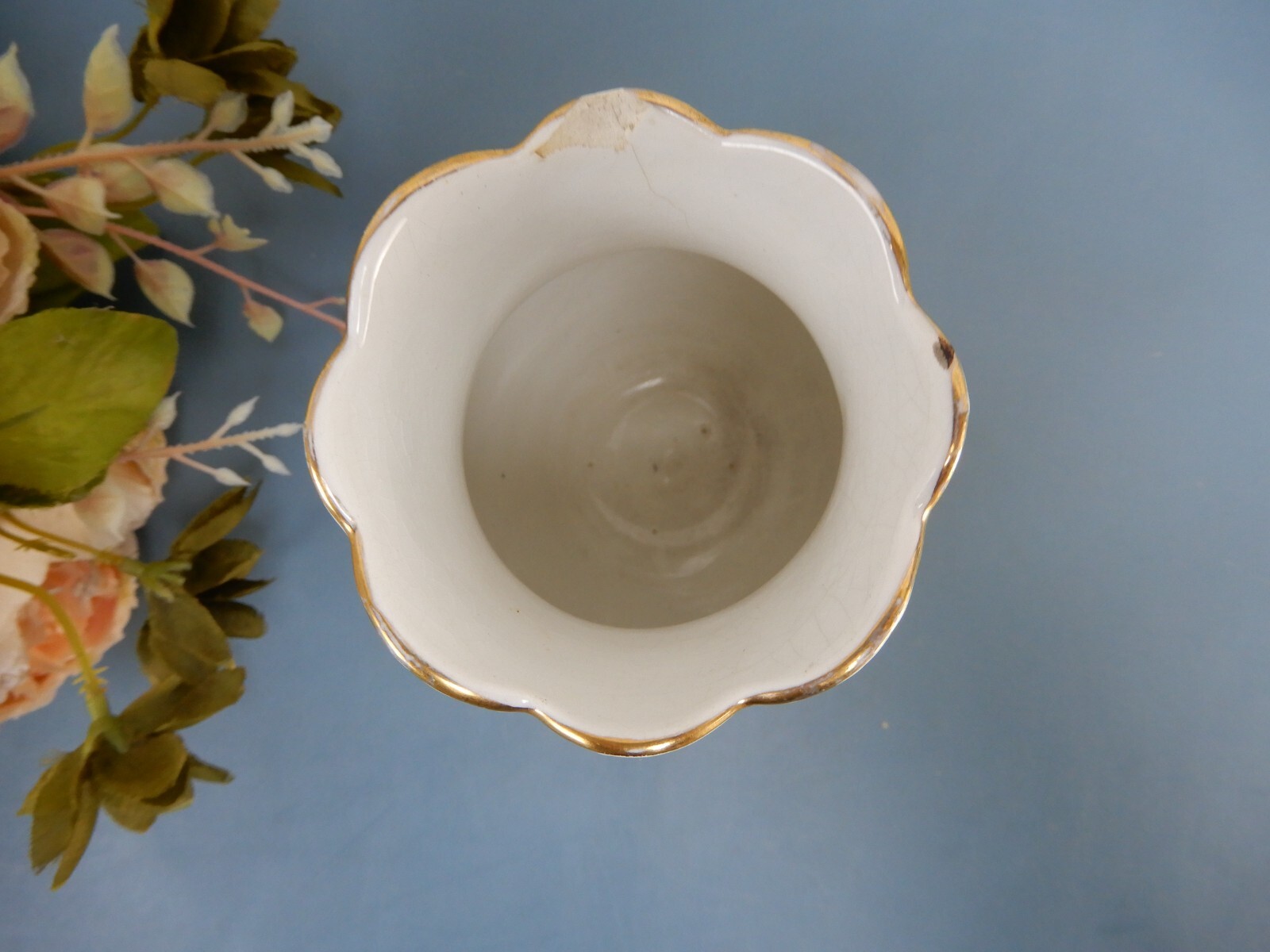 Antique Alba China Bona Fama Melior Ironstone Pottery Small Vase 5-3/8" High