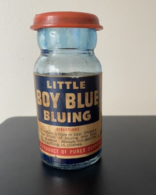 Little Boy Blue Bluing Bottle Purex Company Paper Label Glass Antique 3.5 