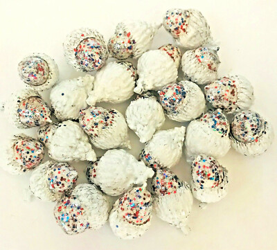 24  ACORNS Painted White with Red Silver Blue Glitter Centerpiece Crafts Wreaths