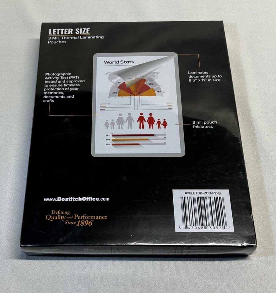 Bostitch Letter Size 3miL Thermal Laminating Pouches 200 Count New