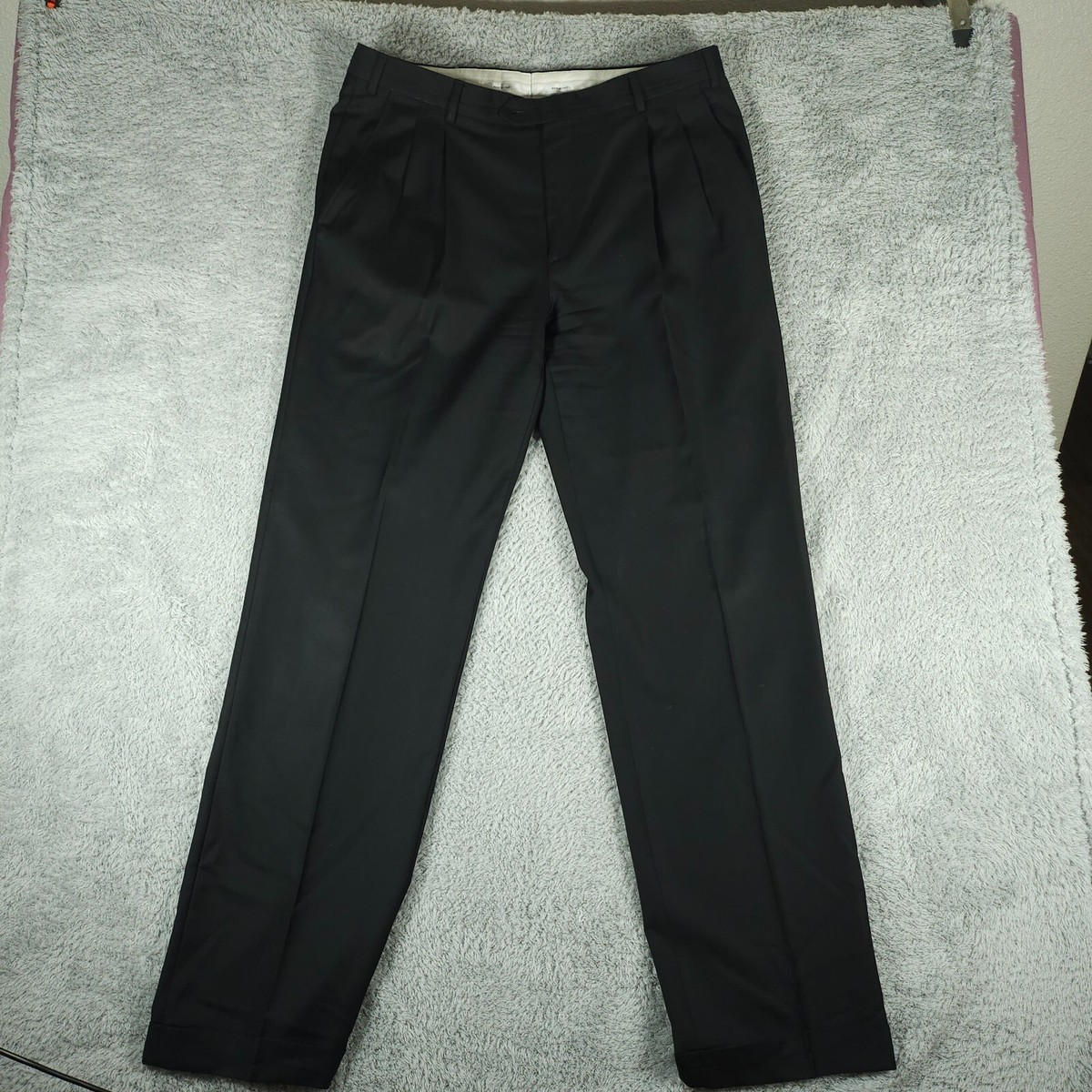 Santorelli Dress Pants Men 35x35 Black Luxury Serge Como Pleated Made in Italy