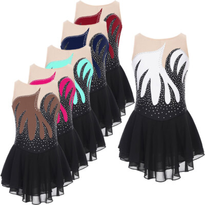 Kids Girls Dance Dress Color Block Leotards Performance Activewear Dresses