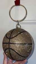 Gold Rhinestone Crystal Basketball Women Evening Party Clutch Bag Crossbody Bag