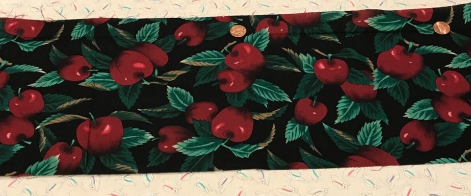 Luscious Red Cherries*Green Leaves*Black* Hoffman California*100% Cotton* 8:x21" - Image 2 of 4