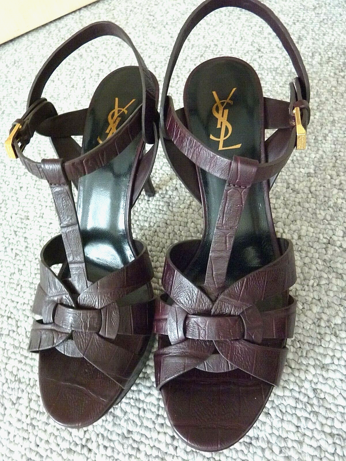 $1.150 NUOVO YSL Saint Laurent TRIBUTO pelle goffrata coccodrillo 75 mm marrone scuro 41 11