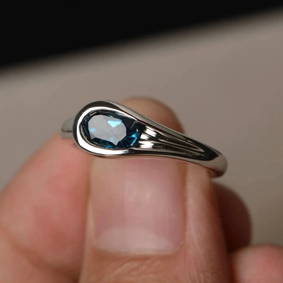 Anillo Topacio Azul Londres Anillo Corte Ovalado Anillo Regalo Cumpleaños Anillo Plata de Ley 925 Foto 4 de 4
