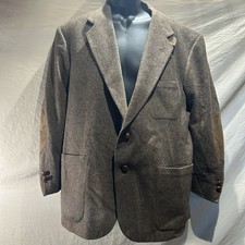 Vintage Stafford Mens 44S Lambswool Tweed Blazer Brown Elbow Patches Made in USA