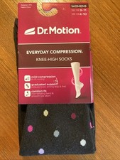 Dr. Motion Womens Everyday Compression Knee-High Socks - Black w/ dots - ZLK405