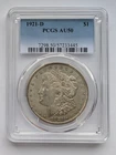 1921-D Morgan Dollar, Graded, PCGS AU 50 Almost Uncirculated, 90% Silver+Toning