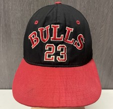 Vintage Michael Jordan Chicago Bulls 23 Snapback Hat AJD Made In USA Black Red