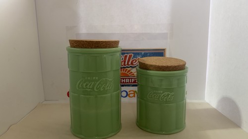 Tablecraft Jadeite Green Coca Cola Kitchen Canister Set 2 Tallest 7"
