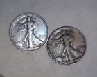 1937,1943 WALKING LIBERTY SILVER HALF DOLLARS, BELOW SILVER VALUE