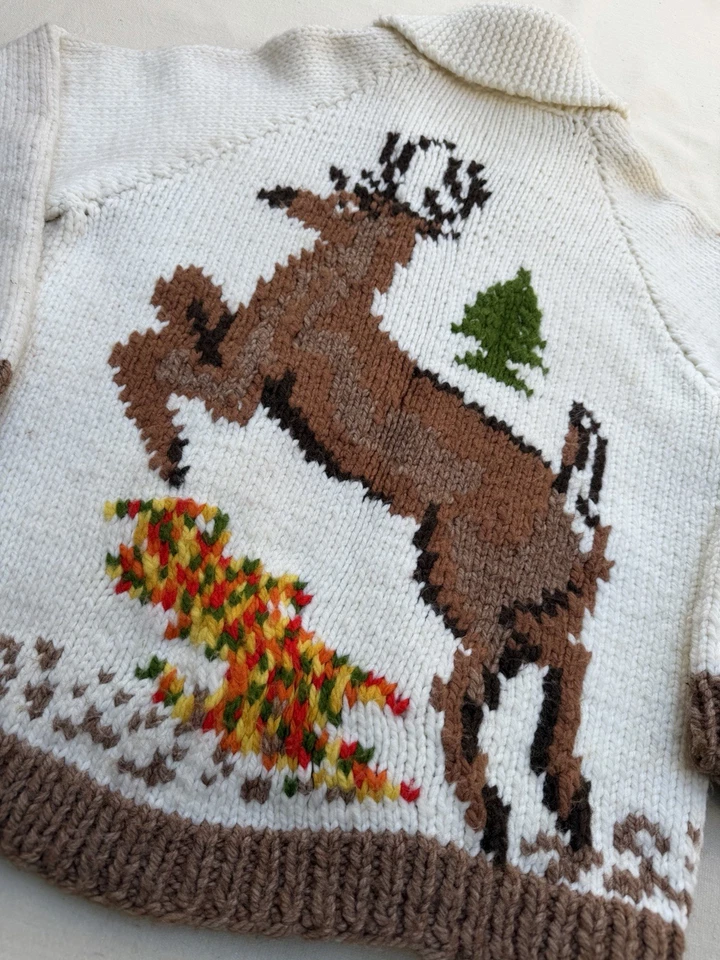 Suéter de malha vintage 1950/60 veado cowichan mão - tamanho M - Imagem 3 de 4