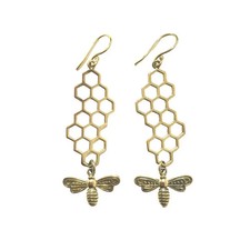 Gold Honeycomb Bee Earrings