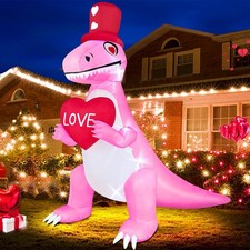 TURNMEON 8 Ft Long 6 Tall Giant Valentines Day Inflatables Dinosaur Pink