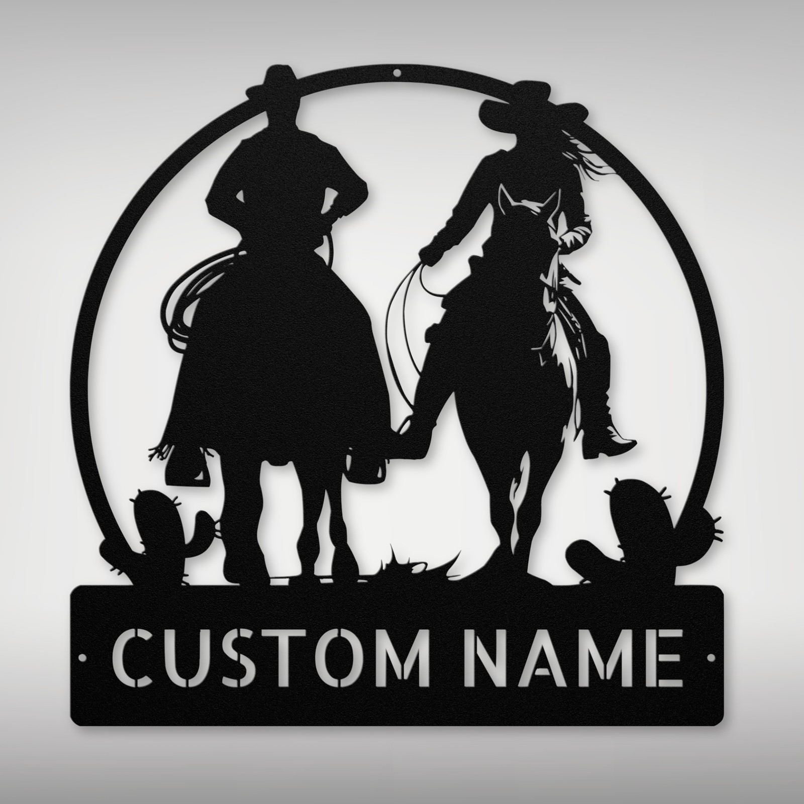 Personalized Western Couple Riding Horse Metal Sign Custom Wall Art Home Decor