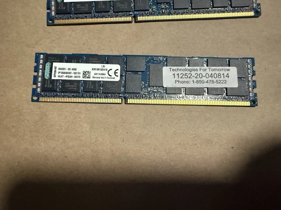 (Lote de 16) 16 GB DDR3 PC3-14900R RDIMM Kingston KVR18R13D4/16 Memoria RAM de servidor Foto 2 de 4