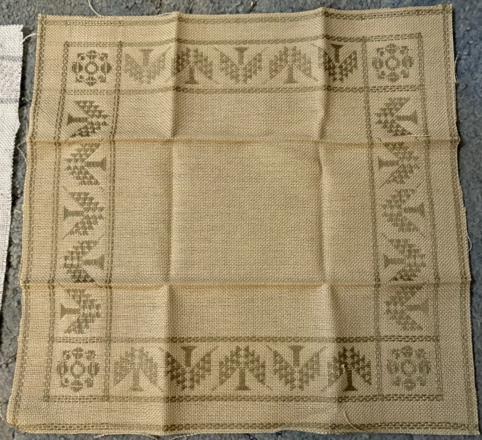 Rare Lot of 2 Cross Stitch Fabric w. machine embroidered border (Tan/Off Gray) - Image 3 of 3