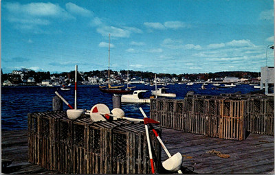 Boothbay Harbor Maine ME Dock Boats Lobster Traps Postcard