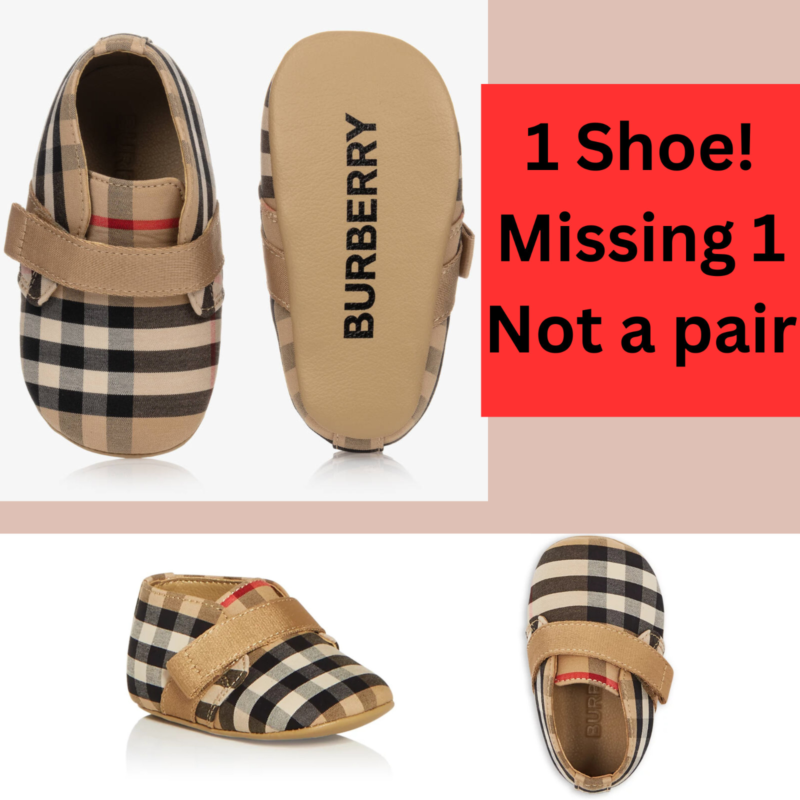 1 Burberry [ Unisex 15 ] Charlton Vintage Check Crib Shoe - Baby New U1562