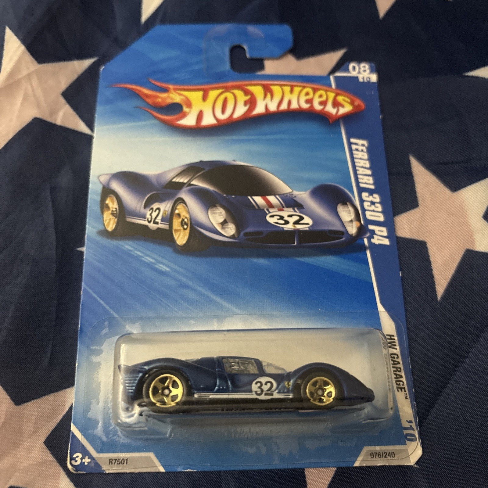 HOT WHEELS HW GARAGE '10  FERRARI 330 P4 RACER BLUE "32" GOLD 5 SPOKE WHEELS NIP