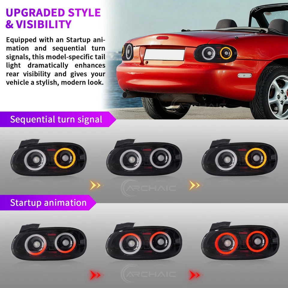 LED Tail Lights For Mazda MX-5 Miata NB 1998-2005,Rear Lamp w/Startup Animation - Image 3 of 4