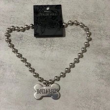 NWT Dolls Kill Dog Bone Dog Tag Silver Tone Ball Chain Pendant Necklace 16.5"