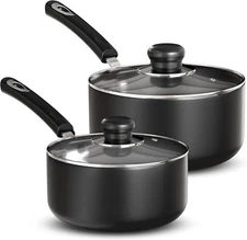 Utopia Kitchen Nonstick Stock Pot Saucepan 1QT + 2QT (Pack of 1), Grey-Black 