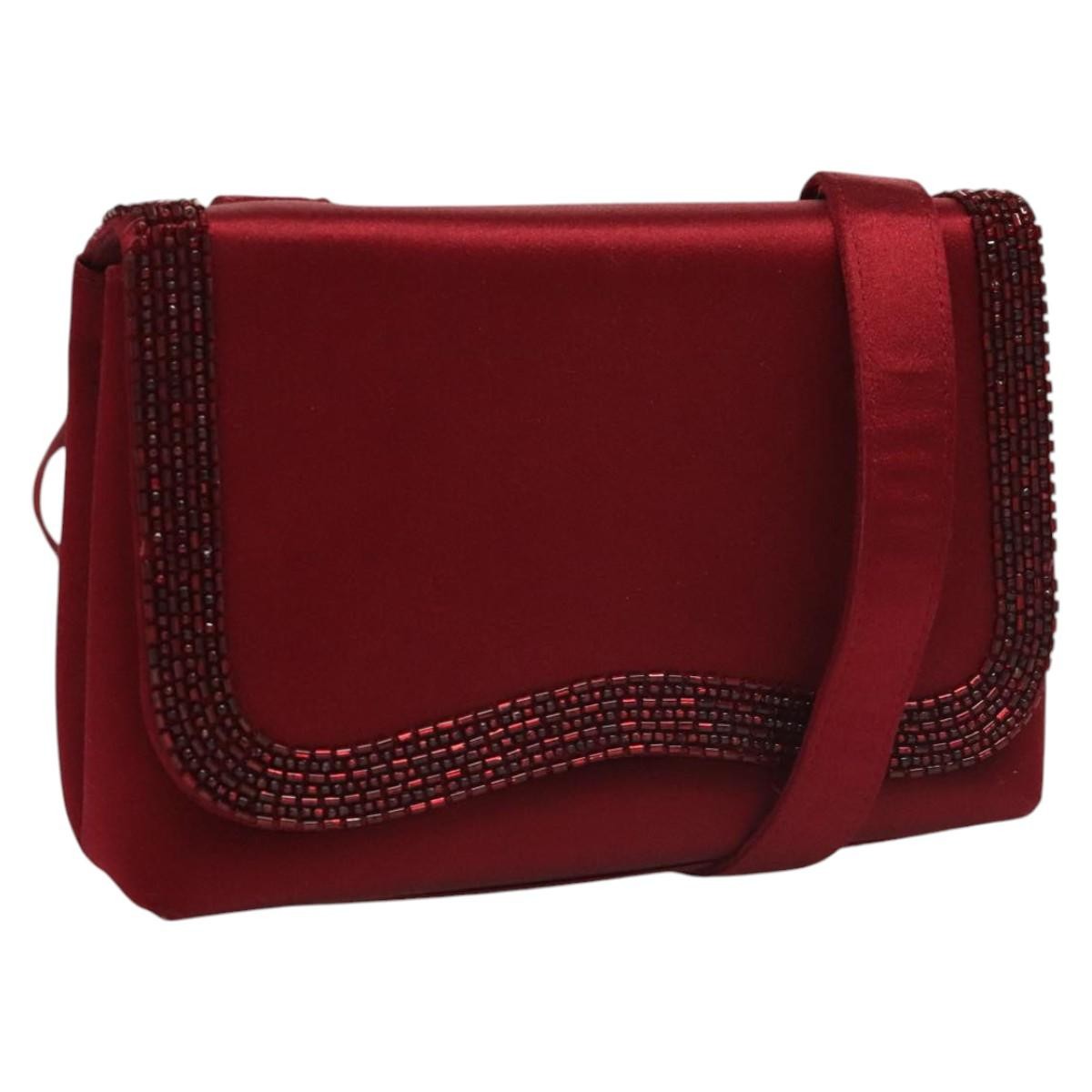 CHANEL Shoulder Bag Satin Red CC Auth bs24300-image