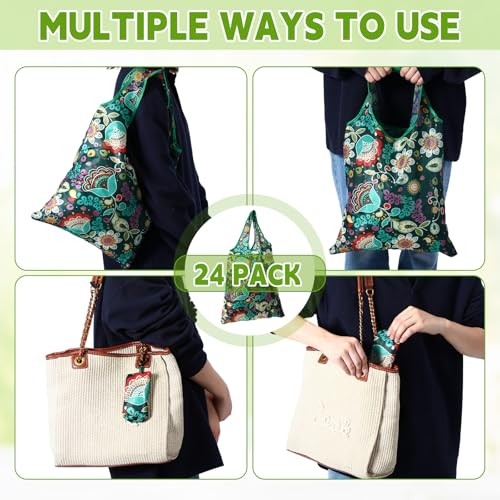  24 Pcs Foldable Reusable Shopping Bag Recycle Travel Grocery Bag Classic Style