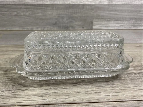 Vintage Anchor Hocking Wexford Clear Glass Covered Butter Dish