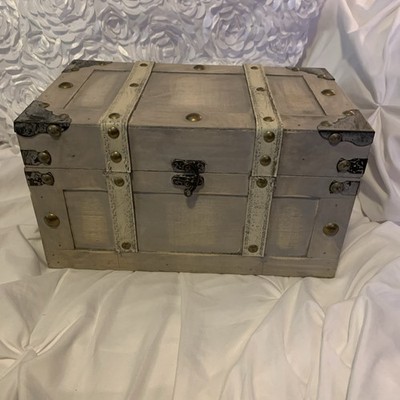 Small Wooden Gray Distressed Treasure Box Chest Trunk Storage Rustic Decor