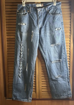 Levi s 505 Zip Fly Straight Leg Denim Jeans Distressed 36 x 30 Levis