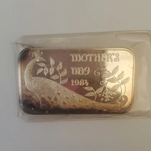 Silver Bullion Bar 1984 Mother's Day Peacock Design Collectible Silver Bar