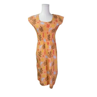 Mata Traders Dress S Boho Dress Coral With Brown Gray Yellow Print