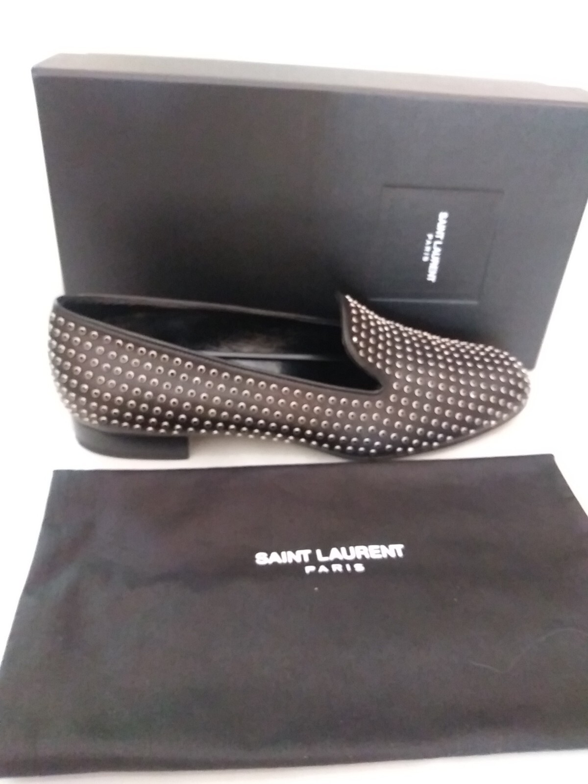 Mocassini ballerini Saint Laurent neri slip on argento borchie 40 us 8 5 Italia