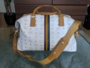 white mcm duffle bag