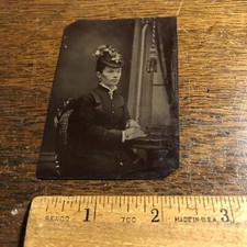 Antique Tintype Victorian Woman Hat Civil War Era Photo Photograph