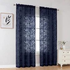  Anji 2 Panels Navy Blue Sheer Curtains 72 inch Length for 38W x 72L Dark Blue