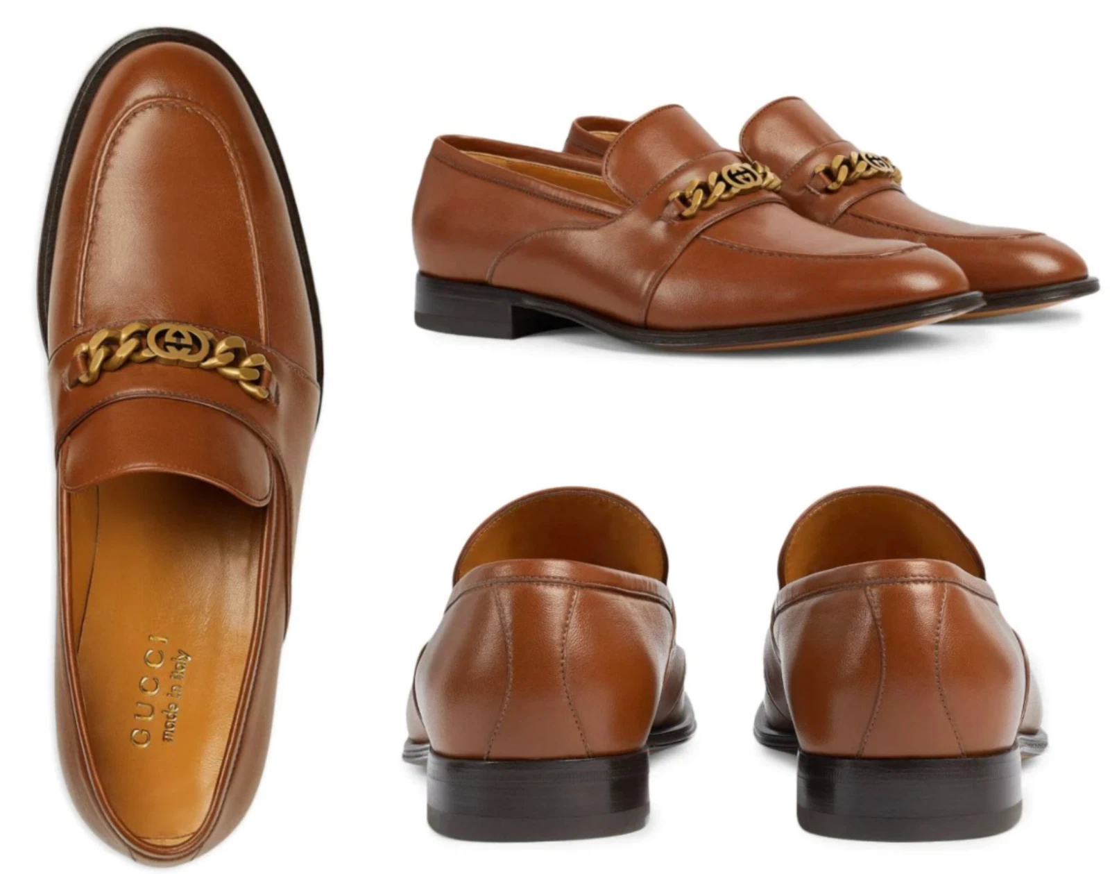 Gucci Chaîne Slip On Cuir Loafers Baskets Chaussures Mocassin Mules 42