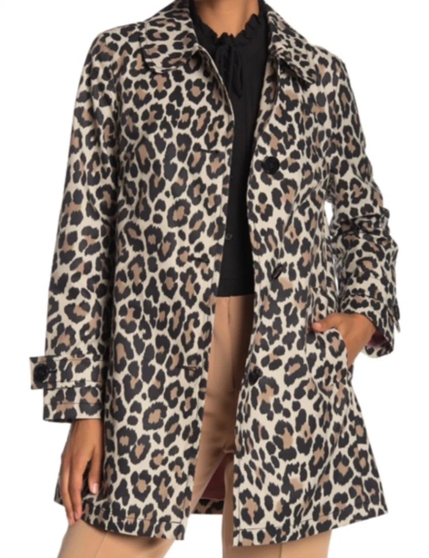 Trench coat nuovo con etichette $368 kate spade new york stampa leopardata taglia small!