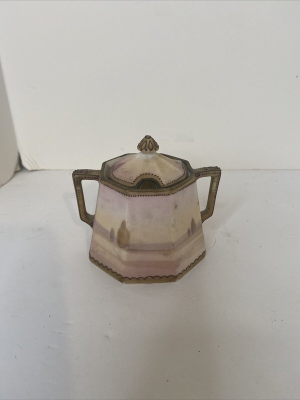 Antique Nippon China Sugar Bowl hand painted, Delaware Water Gap Pa. Cow Dish 